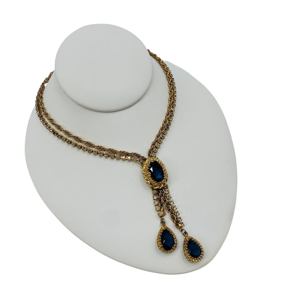 Costume blue gemstone gold necklace